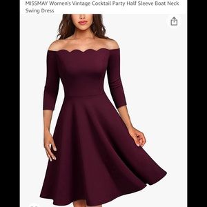 Half sleeve boat neck swing dress size large burgundy color.